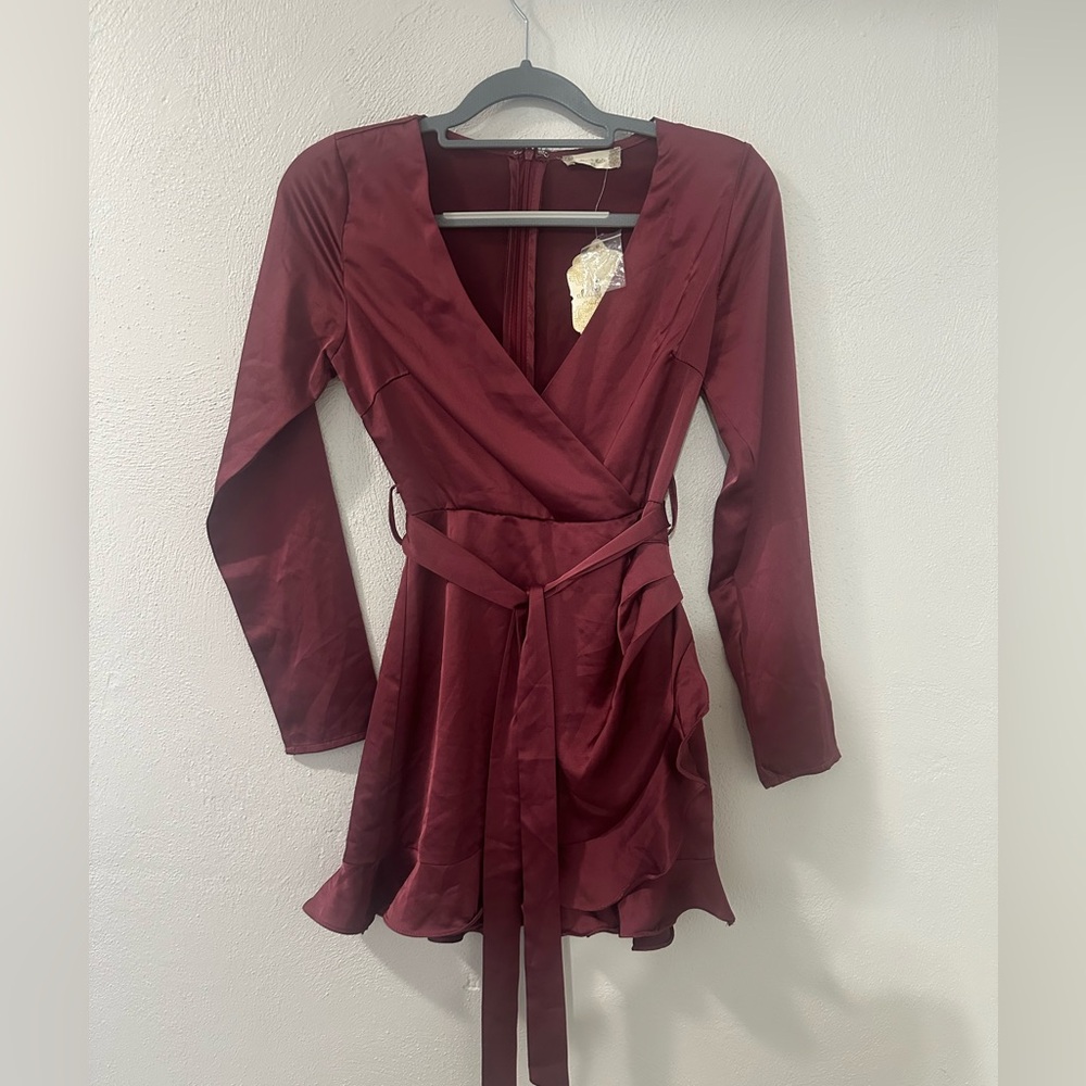 Altard State Maroon long Sleeve Wrap Dress Size XS NWT
